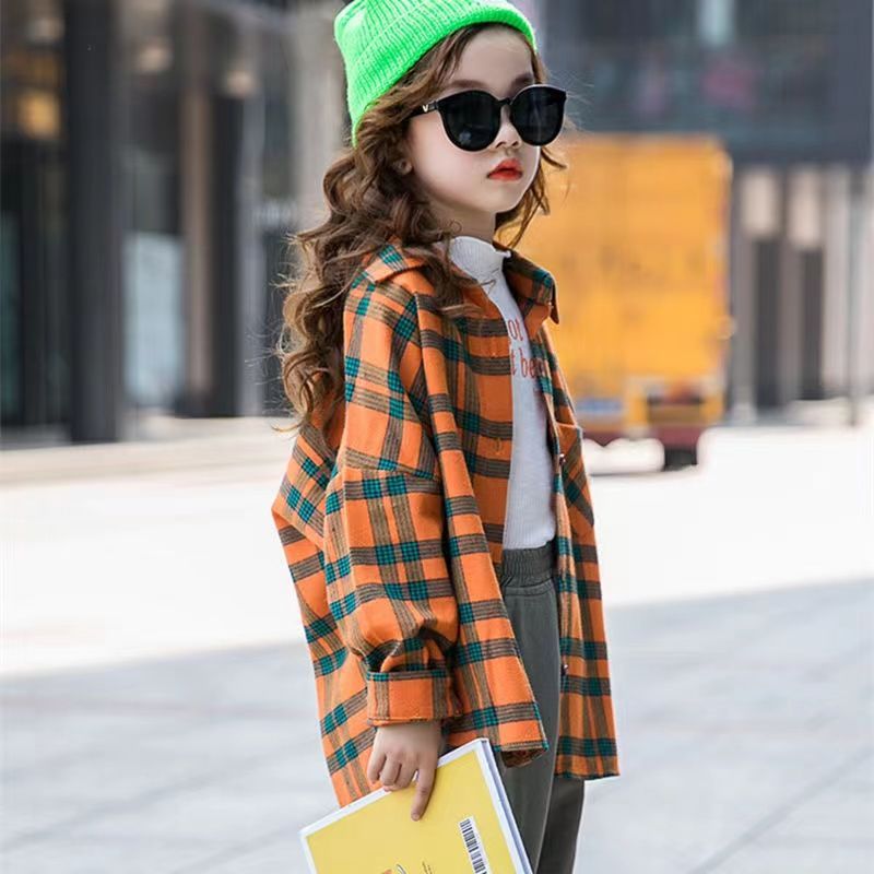 女童格子衬衫春秋中大童衬衣儿童12岁韩版洋气时髦小女孩上衣长袖
