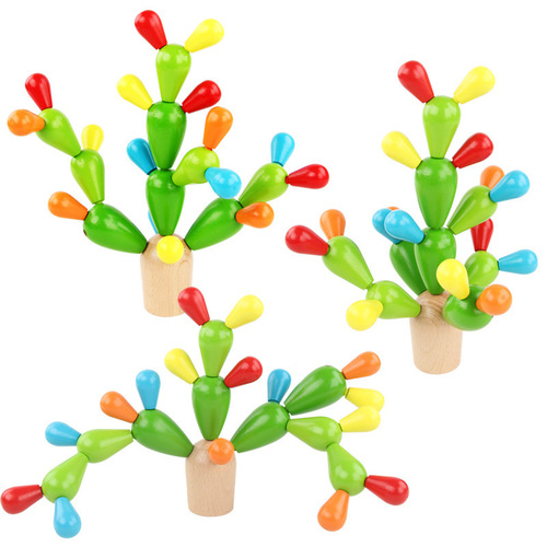 Wholesale children's wooden cactus assembly and baby's hands-on ability to disassemble and assemble cactus wooden building block toys