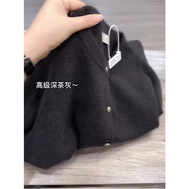 浙江桐乡濮院浣熊绒软糯深茶灰色针织开衫外套女秋冬慵懒毛衣外穿
