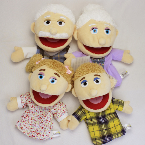 Cross-border cute open-mouth family hand puppet cloth doll children's educational plush toy doll stuffed toy in stock wholesale