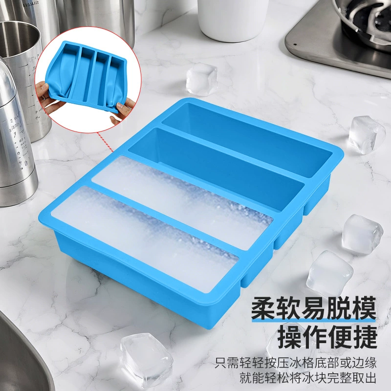 Прямые продажи с фабрики, четырехсекционный лоток для льда, силиконовый лоток для льда, креативная силиконовая форма для кубиков льда, силиконовый длинный лоток для льда с 4 отделениями, трансграничный