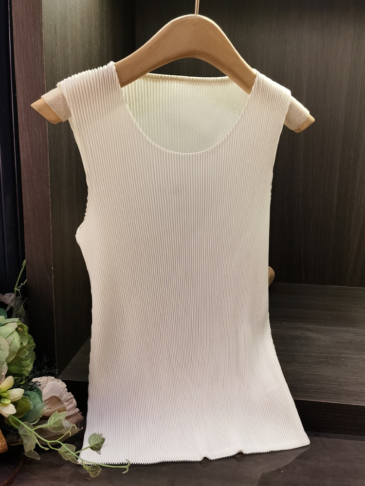 Áo ba lỗ xếp ly cổ tròn trơn màu thời trang nữ mùa hè — Màu đen, Màu xám đậm, Màu trắng, Màu xám