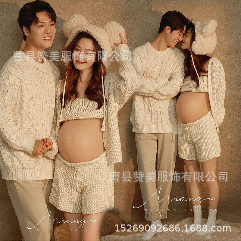 New Studio pregnant women photo photo couple pregnant women Photo Thick line sweater cute home warm Art Photo Clothing
