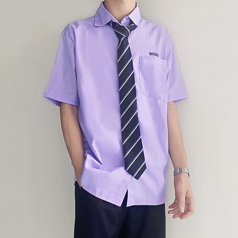 Kimura uncle dk men's original Thai school uniform student shirt men's summer short sleeve Japanese uniform lavender shirt