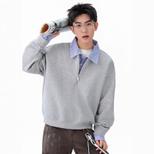简恒高智感假两件条纹拼接POLO领卫衣男女秋季情侣百搭休闲上衣潮