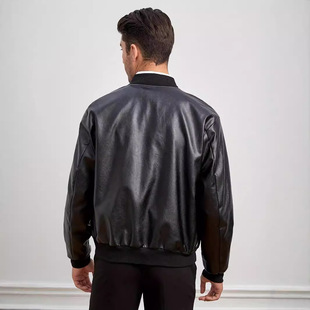 2024 Autumn/Winter New Plus Size Men's Stand Collar Leather Jacket Baseball Coat Business Casual Versatile Trendy Outfit