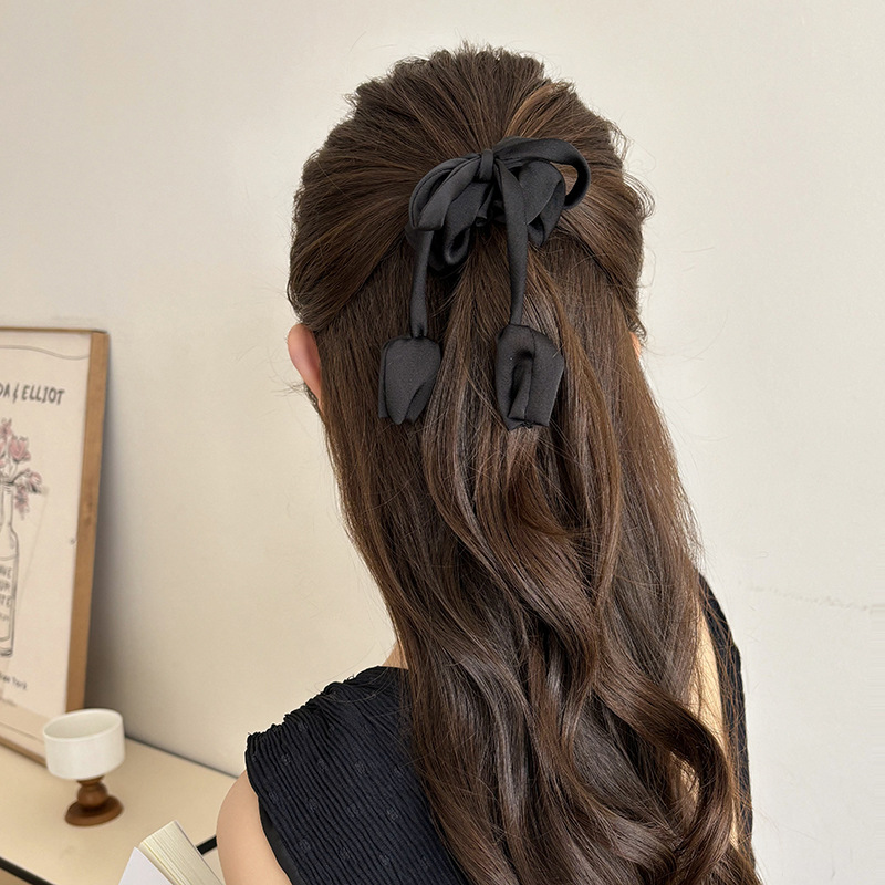 Francés punto de onda gris negro arco de bolas de cabello de bolas de cabello de alta elasticidad correa de cabello joyas de cabello