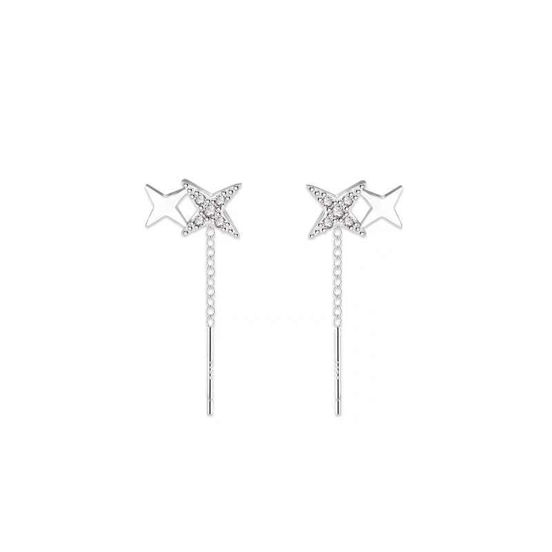 S925 de plata esterlina cuatro estrellas para mujeres ligeras lujosas nicho diseño de alta sensación pendientes de auriculares 2024 nuevos pendientes de explosión