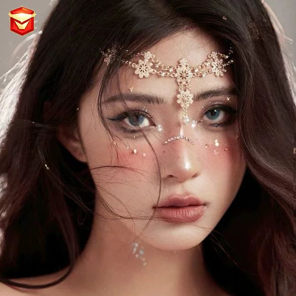 Cross-Border European and American Bohemian Style Alloy Diamond-Encrusted Flower-Studded Pearl Pendant Elastic Tassel Headband Hair Accessory