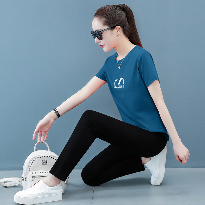 純綿カジュアルスポーツウェアスーツ女性の薄い2025夏の新しいスタイル中年母親ツーピーススーツ西洋スタイル夏|undefined