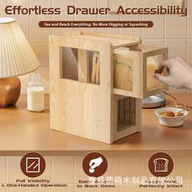 跨境木质面包箱厨房台食物点心盒带面包切割工具盒餐厅实木储藏盒