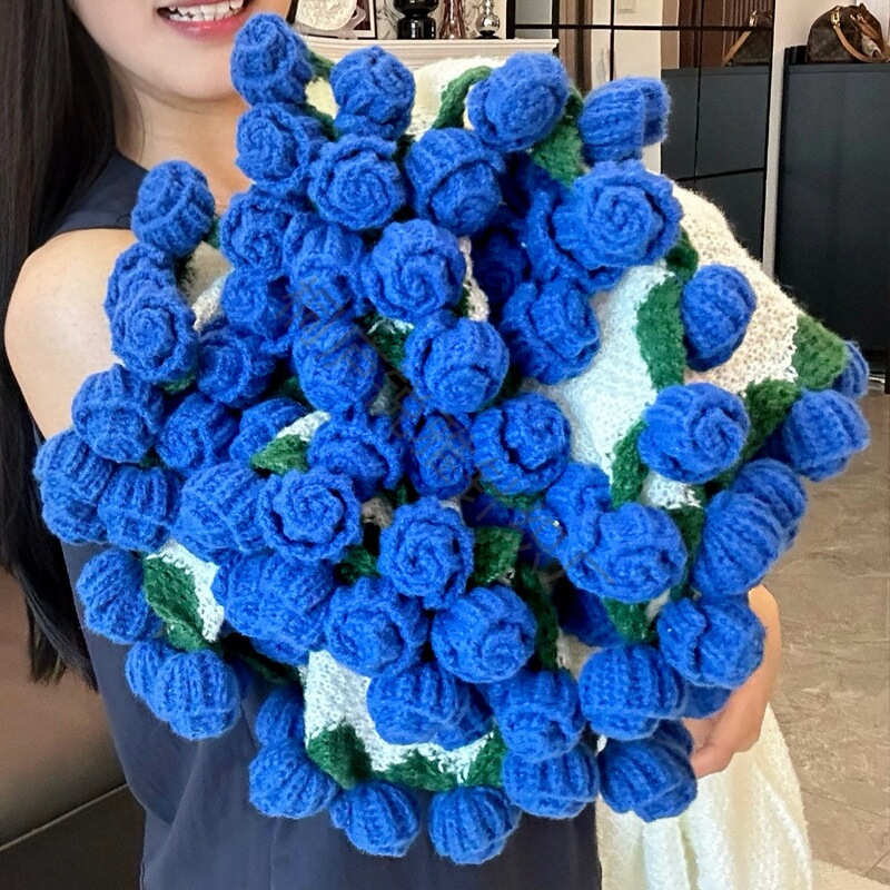 送女友玫瑰花束毯子成品办公室午睡毯手工编织花朵毛毯玫瑰花毯子|undefined