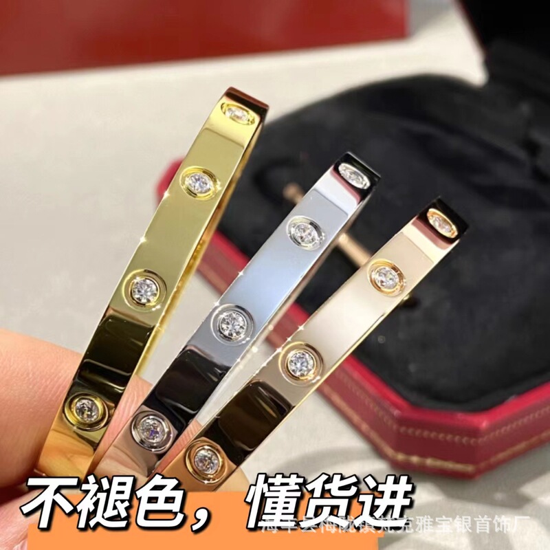 V Gold High Quality Classic Love Screwdriver Wide Version Four Diamond Ten Diamond Cnc Couple Bracelet Thick Plated 18K Rose Gold