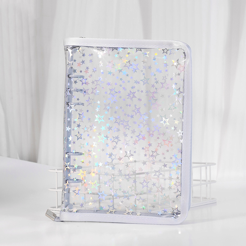 En stock linda bolsa de almacenamiento de celebridades de internet libro de hojas sueltas de seis agujeros ins estilo star-chasing a5a6 cremallera transparente libro de mano shell