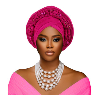 Amazon Nigeria Wedding Party Multi-layer Twisted Heavy Industry Sticker Diamond Adjustable Cap African Cap Baotou Cap