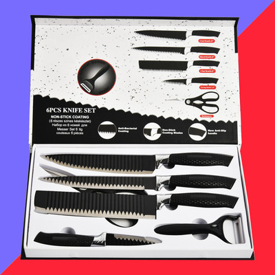 kitchen Cutter 6 Set of parts gift combination suit Stainless steel wave stripe section fruit kitchen knife