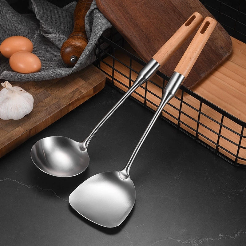 Нержавеющая сталь кухонная Лопата Ложка деревянная ручка Совок кухонная утварь для приготовления пищи лопатка ложка суповая ложка каша ложка кухонная утварь