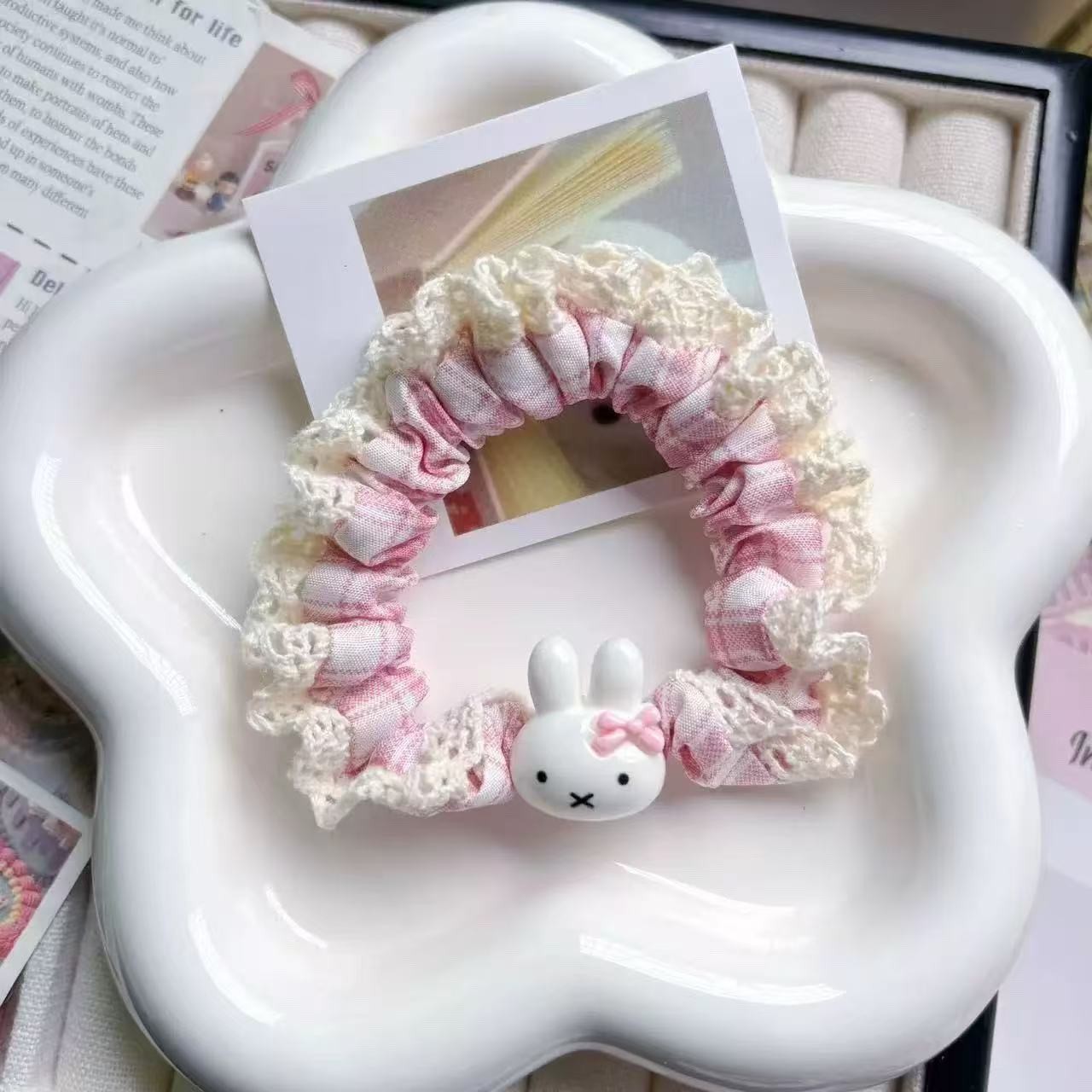 Niños jeans encaje anillo de cabello de cabello de encaje niñas alta cola de cabello de alta elasticidad cuerda de cabello de goma cabeza adornos para el cabello