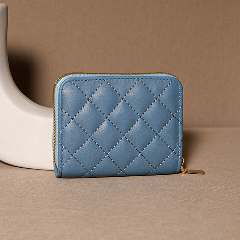 Venta directa de fábrica personalizada, estilo explosivo, moda europea y americana, bolso de tarjeta de rombo corto, monedero con cremallera para mujer, tarjetero de gran capacidad