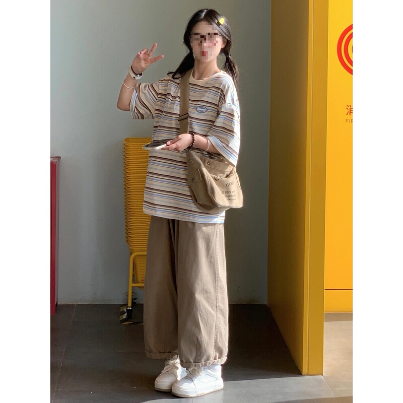787+208 # Tops and Long Pants Cotton Two-Piece Casual Sportswear Set Student Short-Sleeved Pants Summer Women's Beaded Outfit 787+208 # Tops and Long Pants Cotton Two-Piece Casual Sportswear Set Student Short-Sleeved Pants Summer Women's Beaded Outfit