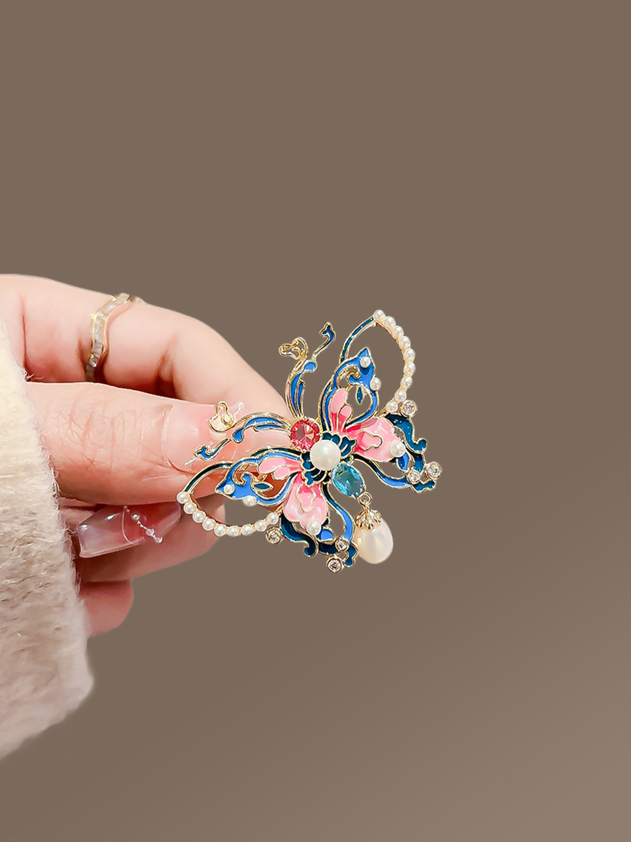 Enamel Painted Butterfly Brooch Women's High-end Sense High-end Atmospheric Luxury Cheongsam Coat Brooch Coat Elegant Pin