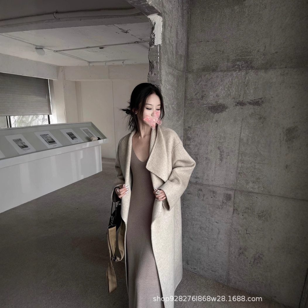 수리 알파카 코트 울 코트 통샹 푸위안 고급스러운 양면 모직 롱 코트 루즈핏 캐주얼 자켓