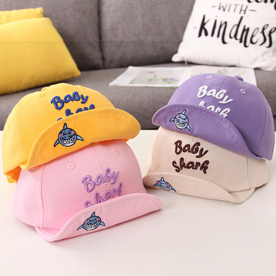 2021春季新款婴幼儿宝宝棉布软檐遮阳棒球帽刺绣字母小鲨鱼鸭舌帽