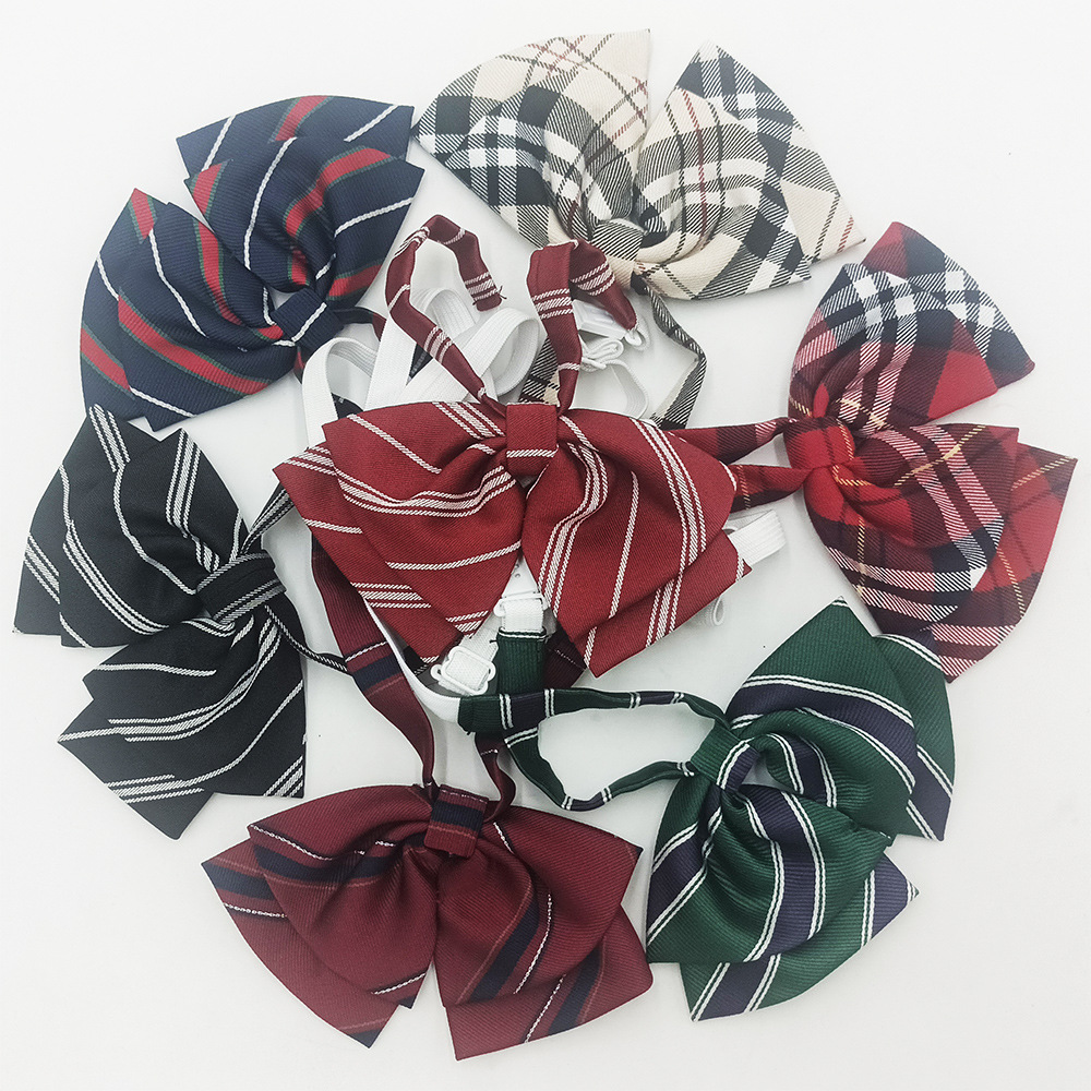 Pajarita de estilo universitario jk bowknot moda coreana casual rayas a cuadros niñas doble cuello flor spot al por mayor
