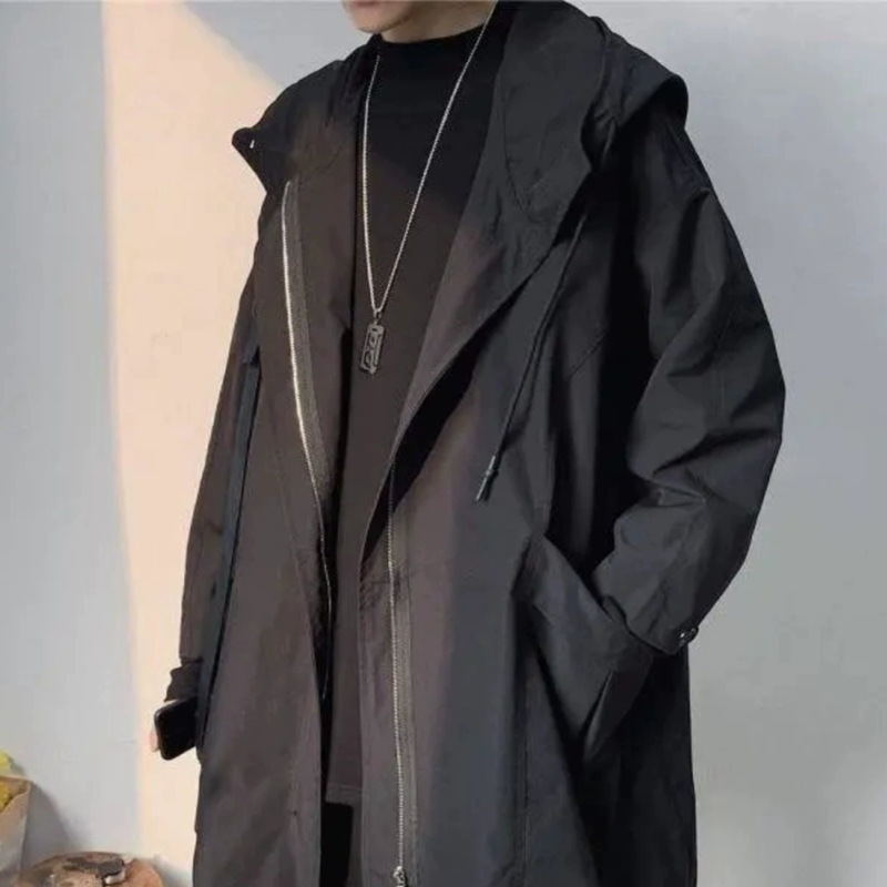 Spring and autumn very fairy hooded trench coat men's Korean ins British jacket loose cec students long coat tide