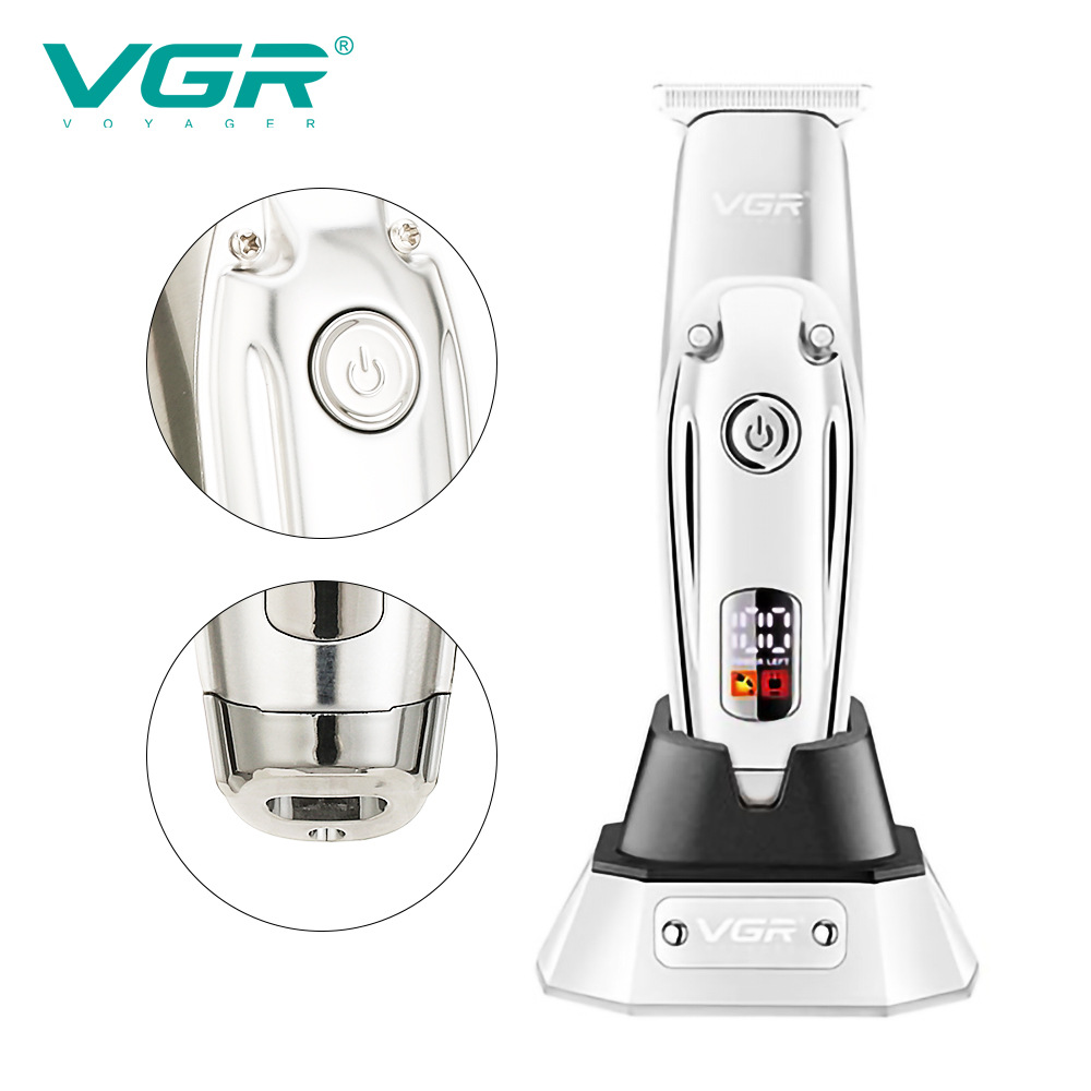 Tagliacapelli elettrico con corpo interamente in metallo, display LED LCD e base di ricarica. Nuovo modello per la cura della persona e la casa._voghion.com