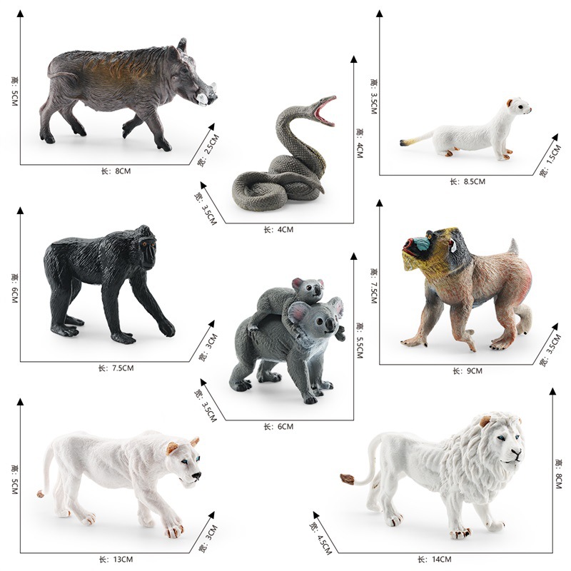 Transfronterizo simulación bosque animal africano blanco León negro corona Macaco hurón Manchuria jabalí Koala Python modelo juguete