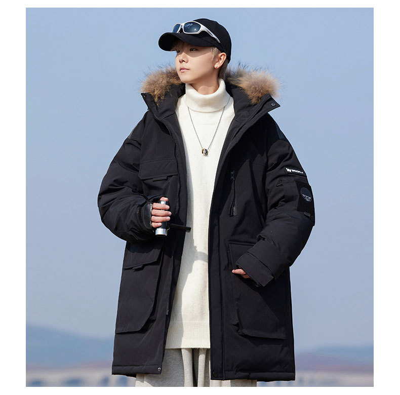 La faction chaude à la mode pour l'automne et l'hiver surmonte le simple grand col en fourrure, les hommes blancs amples et résistants au froid, mi-longs et longs_voghion.com