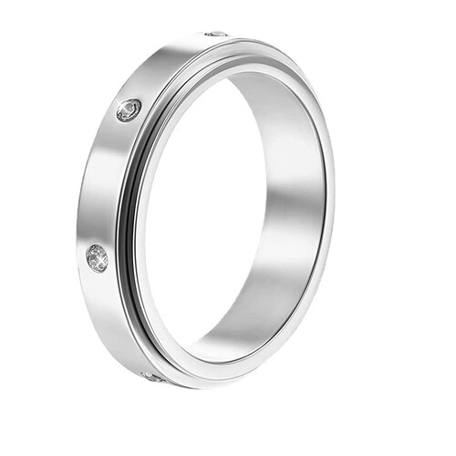Xinghe Amazon Best Selling Titanium Steel Diamond Zircon Ring Rotatable Couple Ring Factory Direct Sales