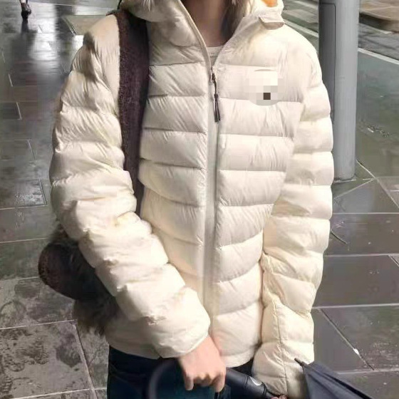 Winter Rib down Jacket for Women, Short, Lightweight, Hooded, 2025 New Style, White, Loose, Couple Trendy Brand, Petite