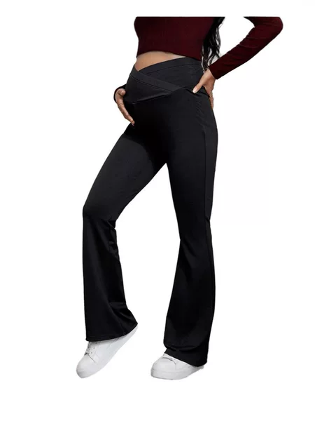 Cross-border Pregnant Women's Wide-leg Trousers Cross Belly Belt High Waist Casual Slim-fit Pregnant Women's Horn Pants European and American Maternity Wear