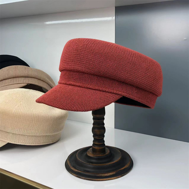 2022 New Cotton and Linen Breathable Straw Cap Japanese Spring and Summer Sun Cover Short Brim Newsboy Cap Suitable for Short Hair