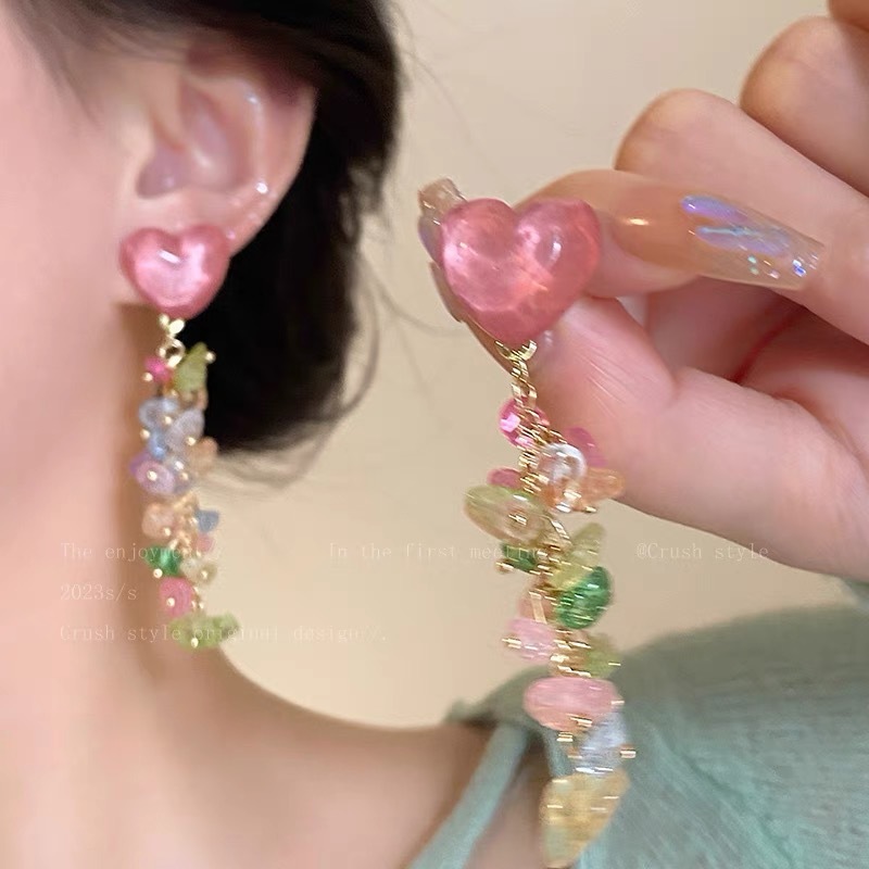 绿色海岛串珠花朵耳钉女2025新款海边度假风耳环夸张配饰耳饰|undefined