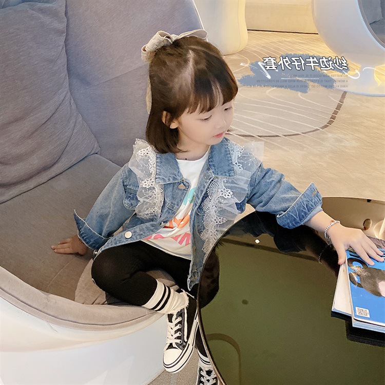 衣邦人童装女童牛仔外套2021新款夹克花边上衣开衫外套抖音代发|ru