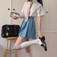Kawajima & сосновый синий/jk униформа юбка японская вода синяя школьная юбка чувстная юбка юбка плиссированная юбка колледж стиль