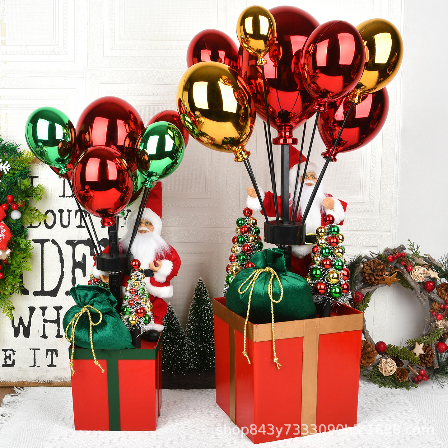 Decoraciones de Navidad coloridas cajas de regalos de globos de calor decoraciones de árboles de Navidad pilares de ventanas del centro comercial decoración de escenas
