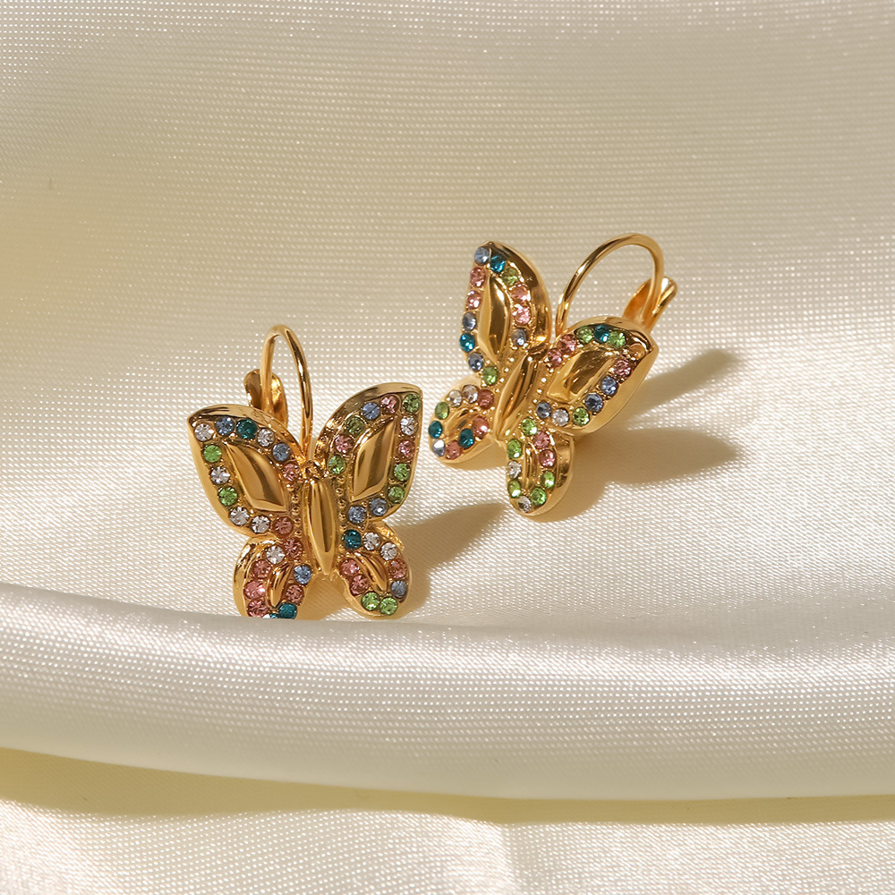 Fashion Butterfly Stainless Steel Earrings Plating Inlay Zircon Stainless Steel Earrings 1 Pair