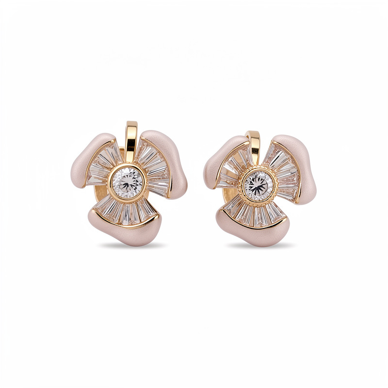 18 quilates de oro real de electroalimentado de diamante goteo de aceite de flores orejetas temperamento simple aretes ligeros de lujo alta sensación de orejetas