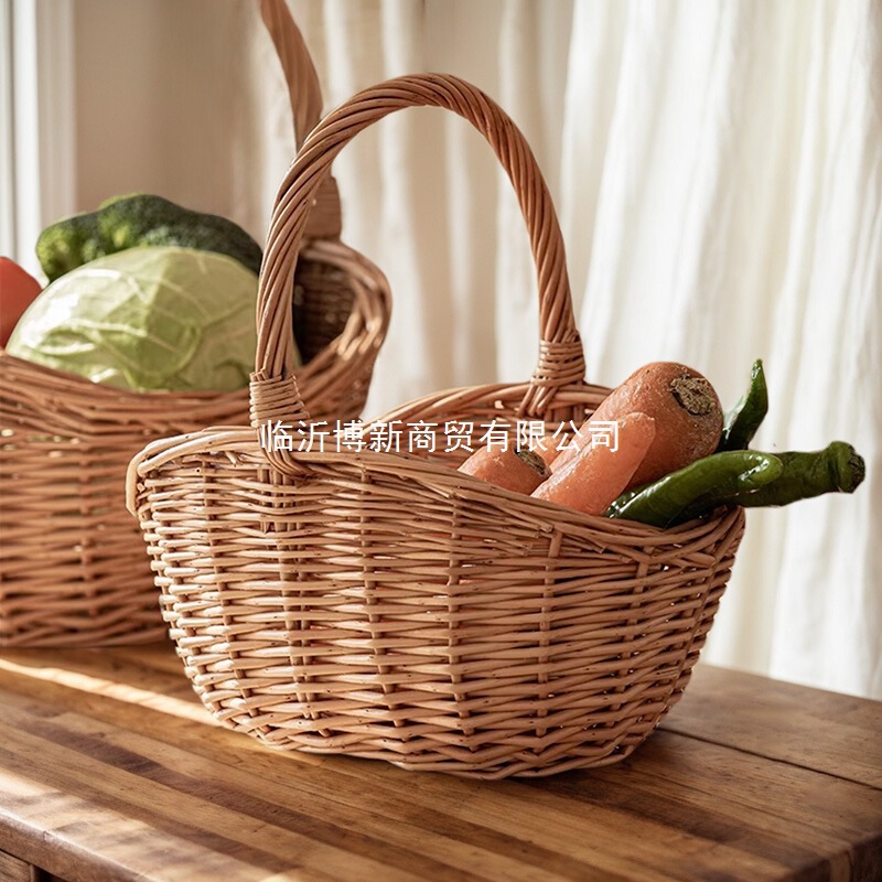 手工柳编编织野餐手提篮蔬菜水果收纳筐藤编菜篮子圣诞礼品小篮子|undefined