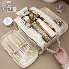 高颜値ポータブルPUダブルジッパー化粧バッグ大容量化粧品収納袋シンプルファッション収納バッグ代発