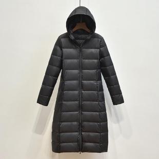 Judas Clothing 2024 Down Jacket Women's Lightweight Hooded Long Knee-length plus size Korean Style Slim-fit White Duck Down Jacket Winter