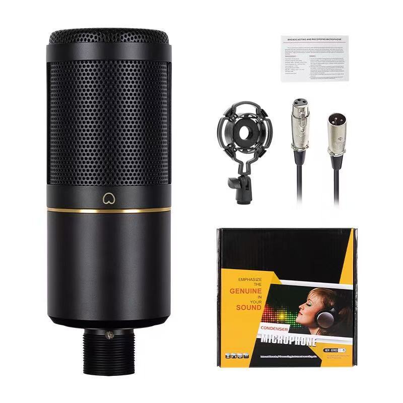 Large Diaphragm Condenser Microphone Set with 48V Power Supply, Sound Card, Karaoke Recording, Streamer Microphone with Stand Equipment for Recording