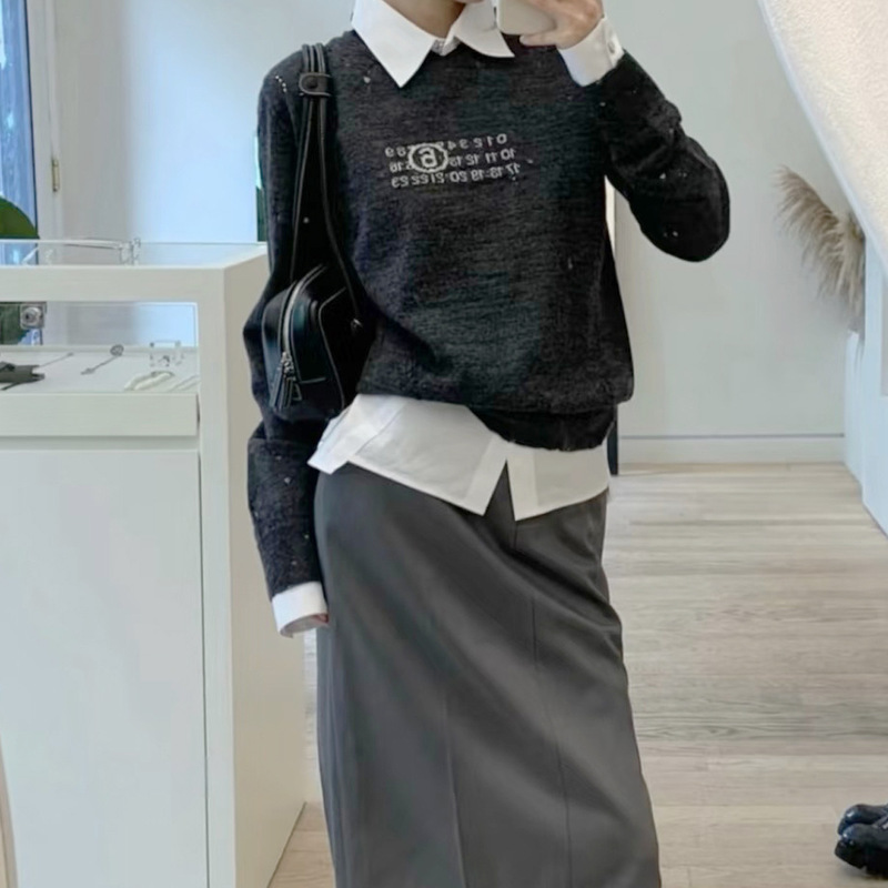 南油高版本25秋冬新款美式小众复古数字提花破洞套头毛衣男女同款|undefined