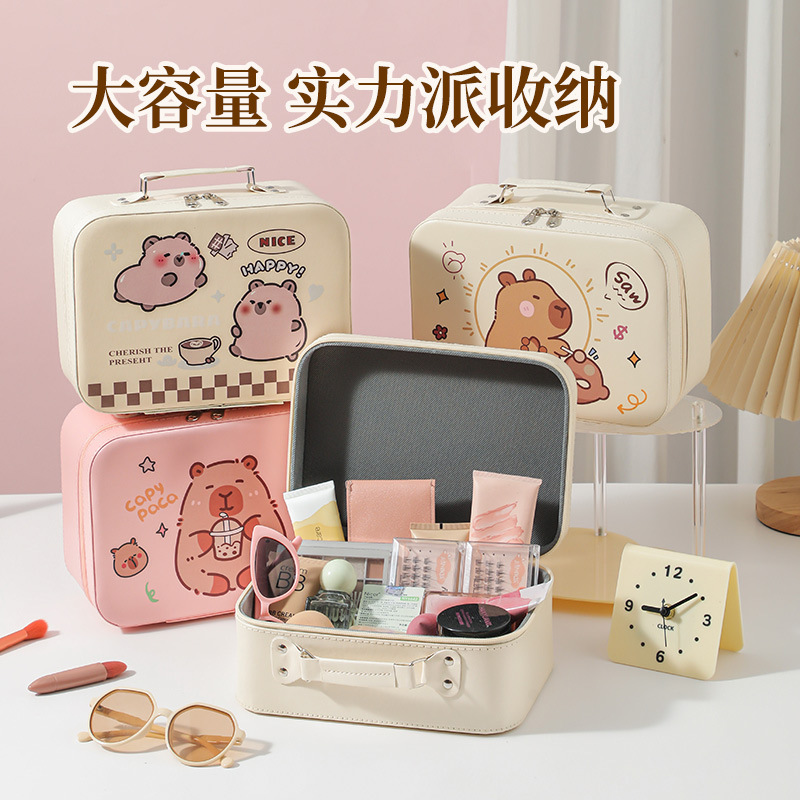 Cartoon Kapibara caja de maquillaje de gran capacidad bolsas de maquillaje portátiles lindas sin espejo caja de regalo