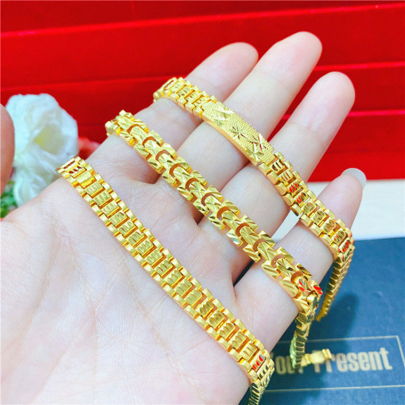 正宗越南沙金手链女时尚镀金宽版手表手链女士马鞭手链久不新款