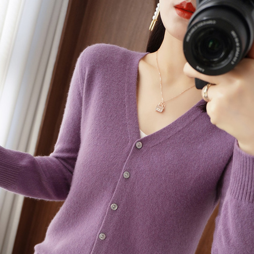 Spring and Summer V-neck Loose Fit Plus Size Women's Thin Version Versatile Long Sleeve Outerwear Knit Sweater Casual Set